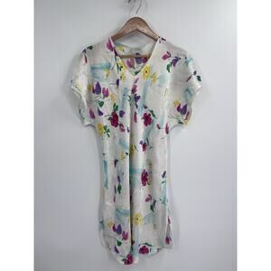 VTG 90s Bold Floral Night Gown Sleep Dress White P Made In USA